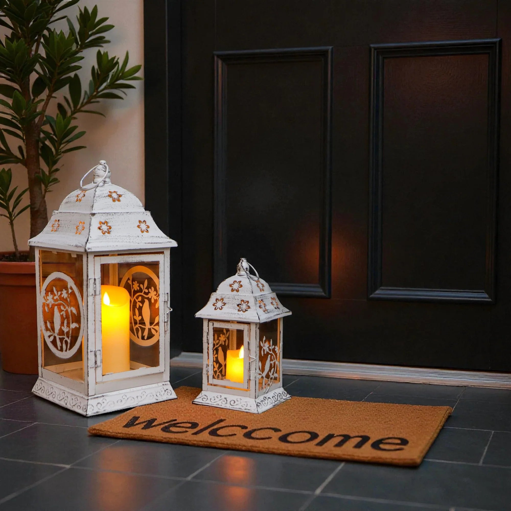 Rustic Bird Candle Lanterns 14.5"&9" H Vintage Decorative Hanging Candle Holders