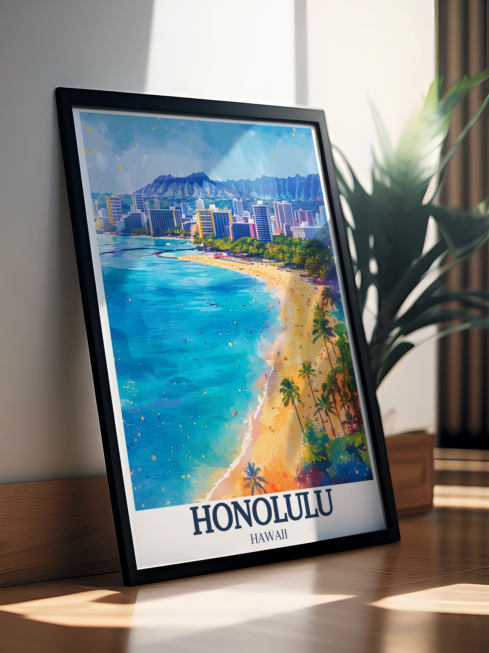Honolulu  Art Prints - Waikiki Beach Home Decor - Aloha Tower Custom Prints - Diamond Head  Wall Art