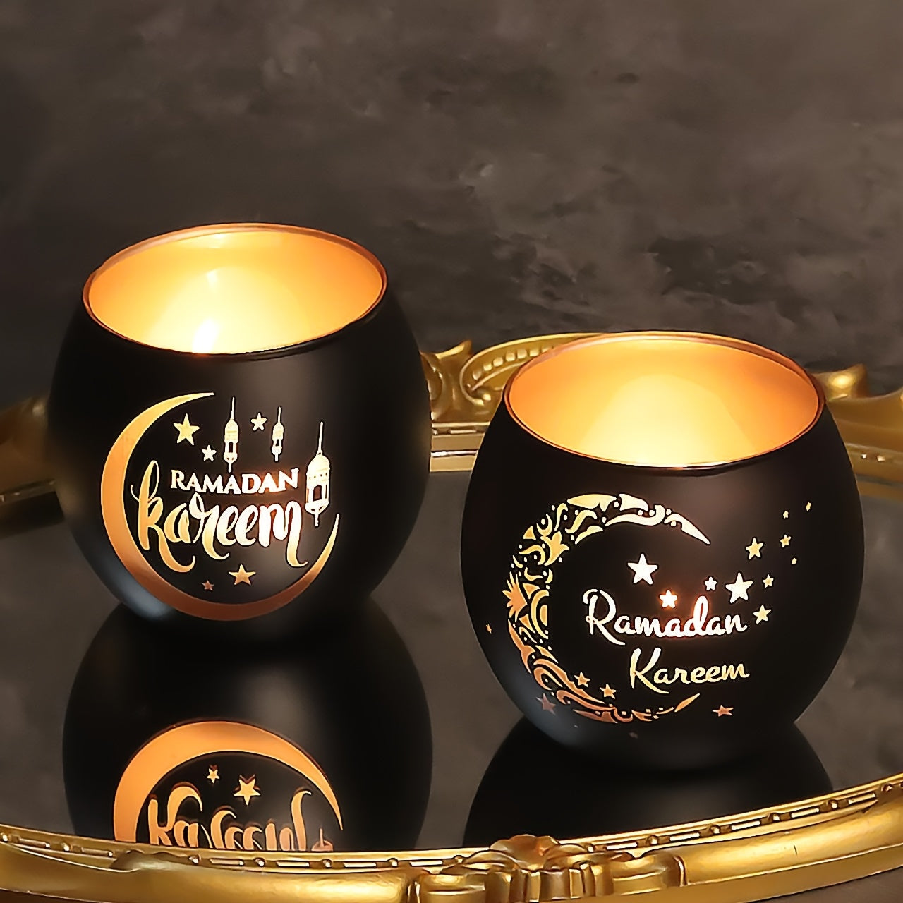 Vintage Glass Ramadan Candle Holders (2pcs)