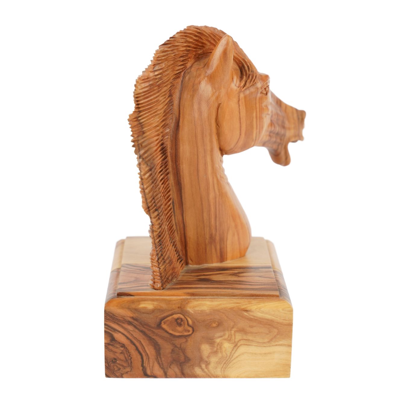 Handgeschnitzter Pferdekopf aus Olivenholz (klein) – Exklusive Holzskulptur aus Bethlehem (16 cm)-1