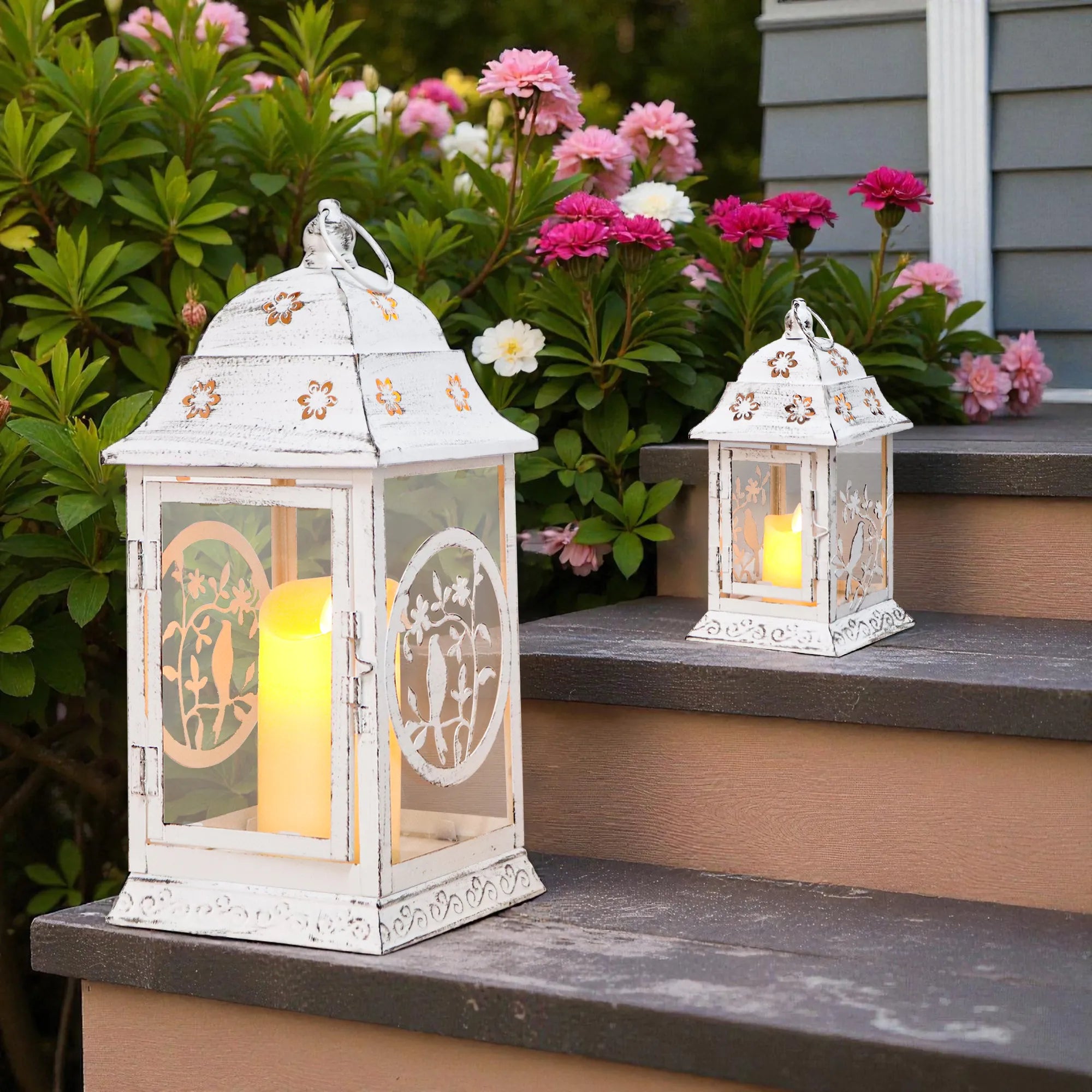 Rustic Bird Candle Lanterns 14.5"&9" H Vintage Decorative Hanging Candle Holders