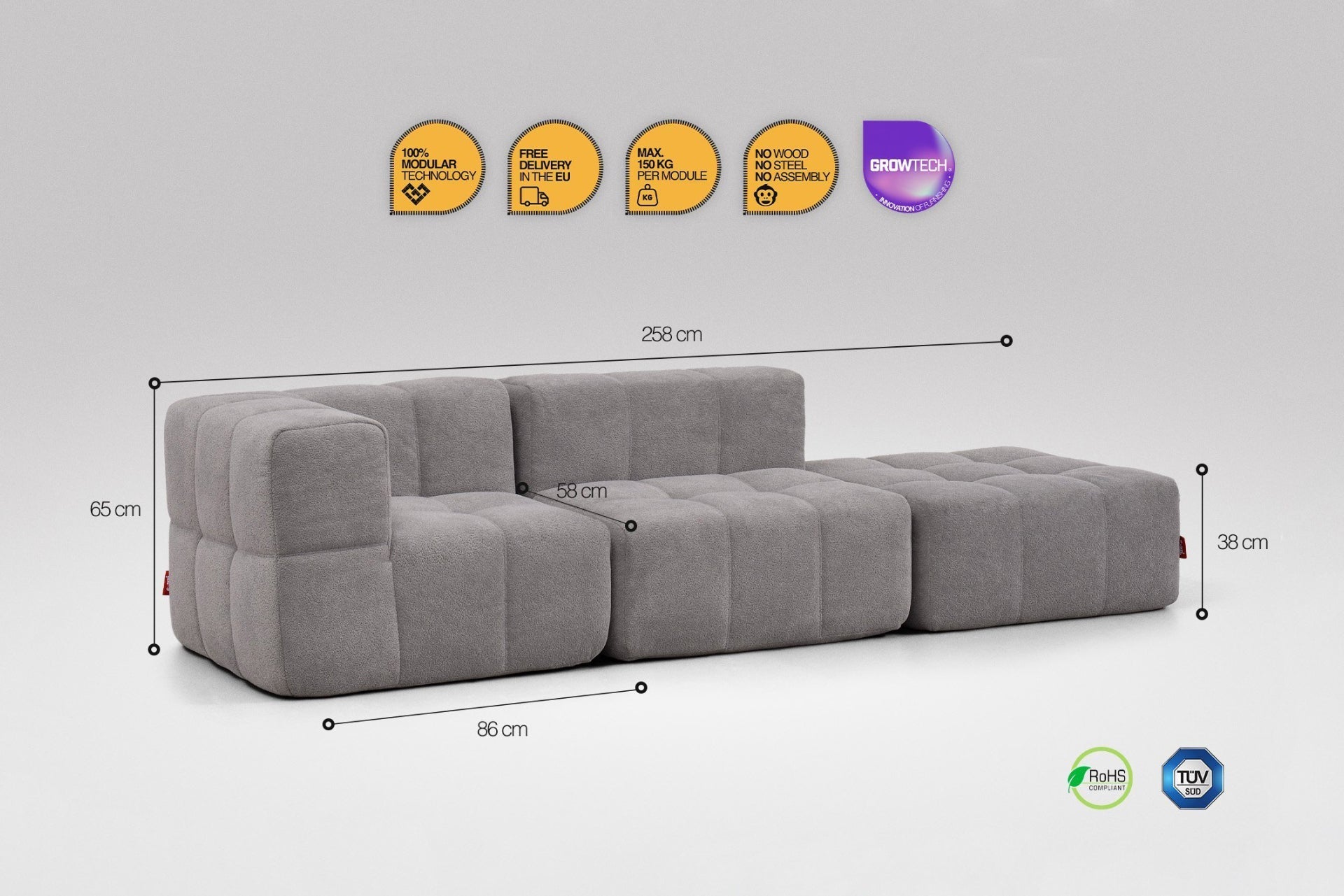 3 Teiliges Modulares Sofa – Grau