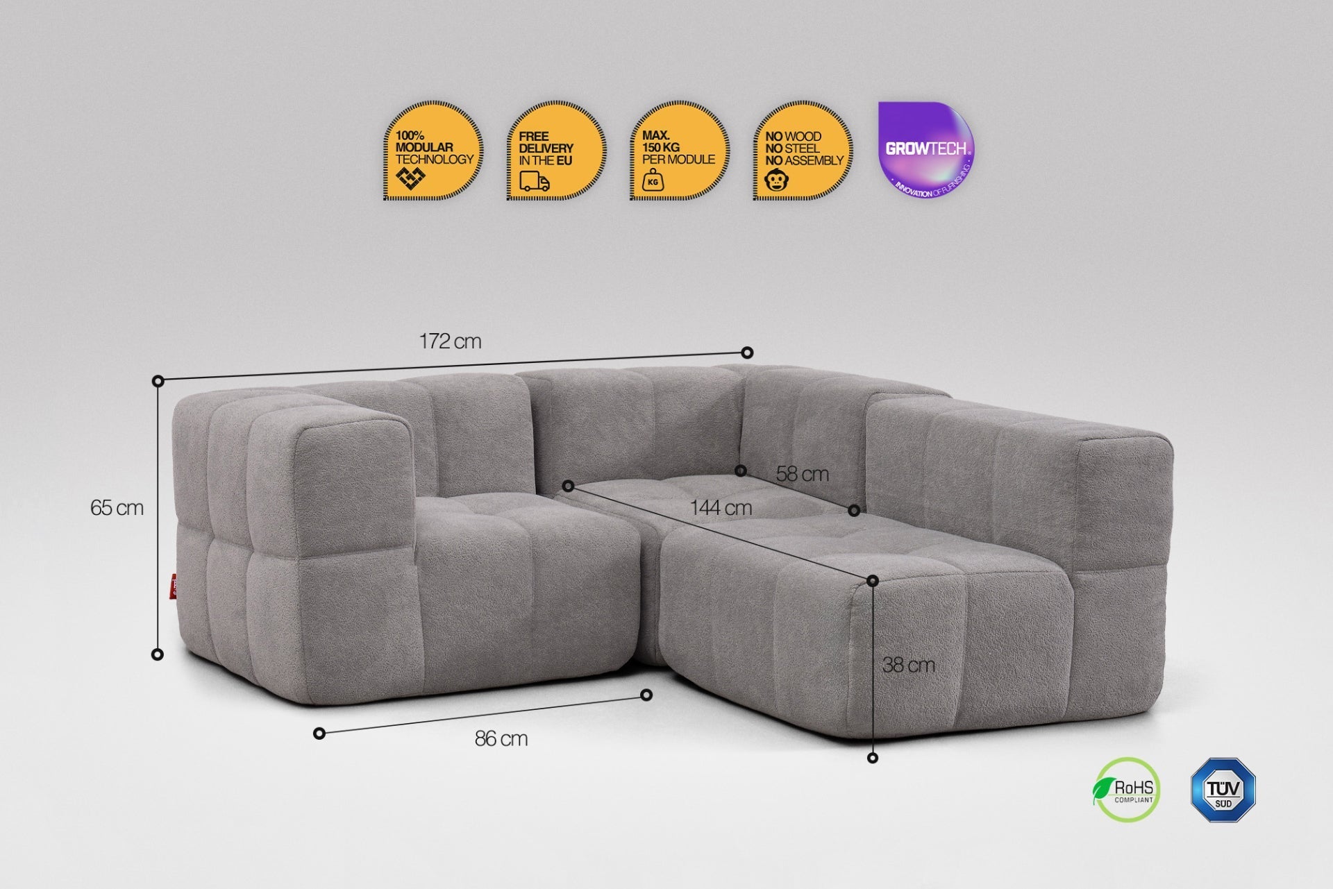 3 Teiliges Modulares Sofa – Grau