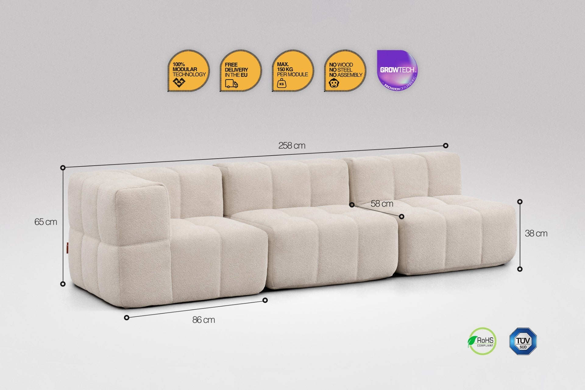 3 Teiliges Modulares Sofa – Beige