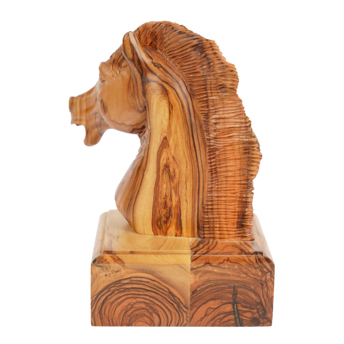 Handgeschnitzter Pferdekopf aus Olivenholz (klein) – Exklusive Holzskulptur aus Bethlehem (16 cm)-2