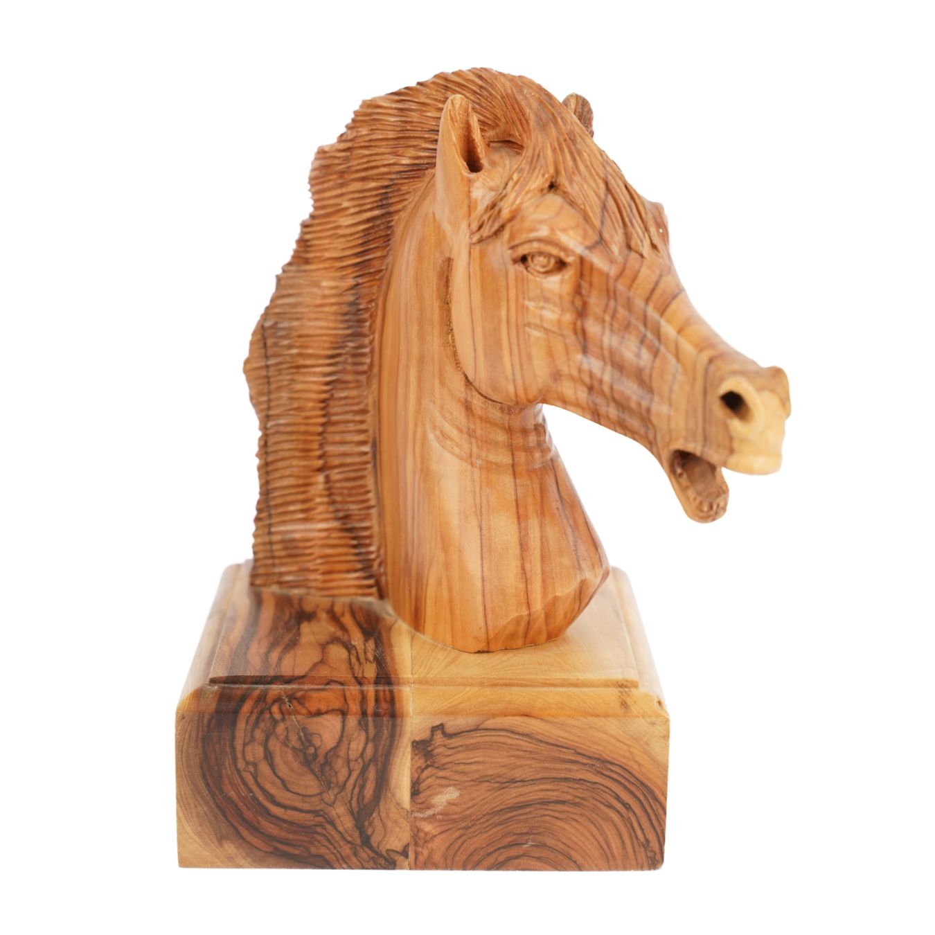 Handgeschnitzter Pferdekopf aus Olivenholz (klein) – Exklusive Holzskulptur aus Bethlehem (16 cm)-3