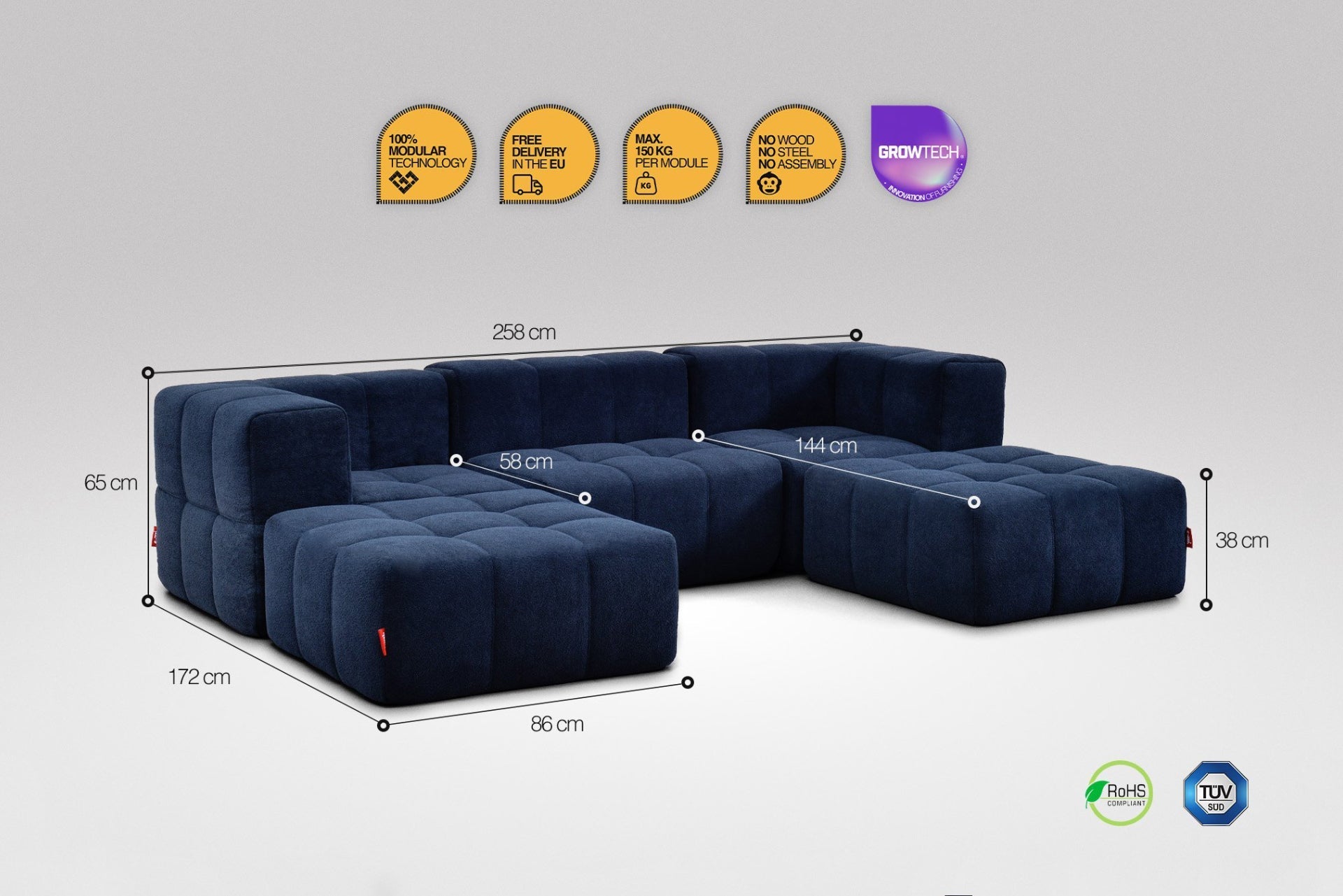5 Teiliges Modulares Sofa – Blau-2