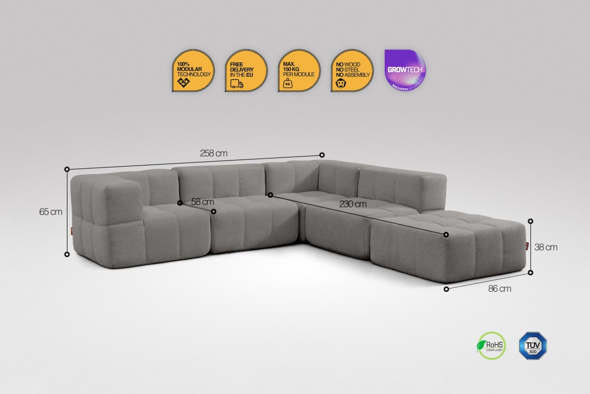 5 Teiliges Modulares Sofa – Grau