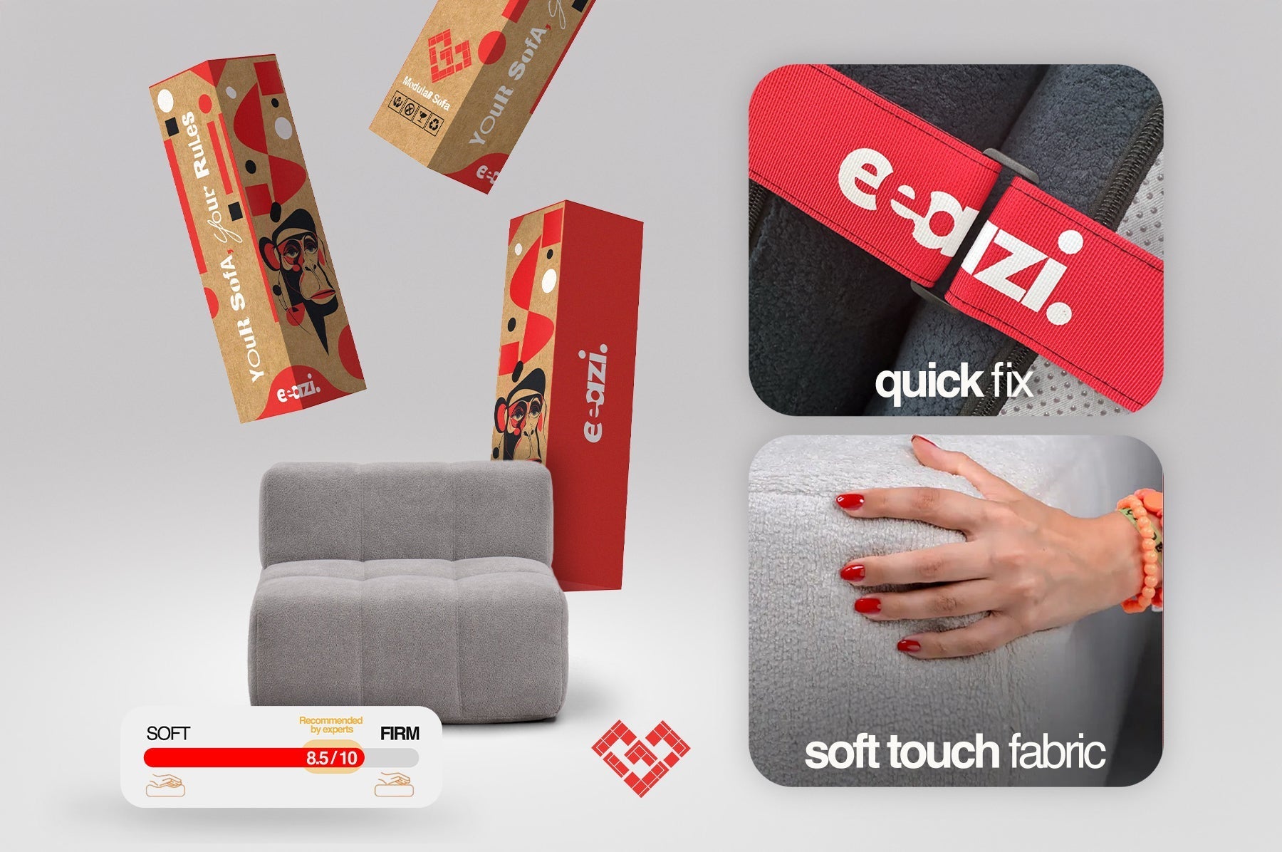 5 Teiliges Modulares Sofa – Grau