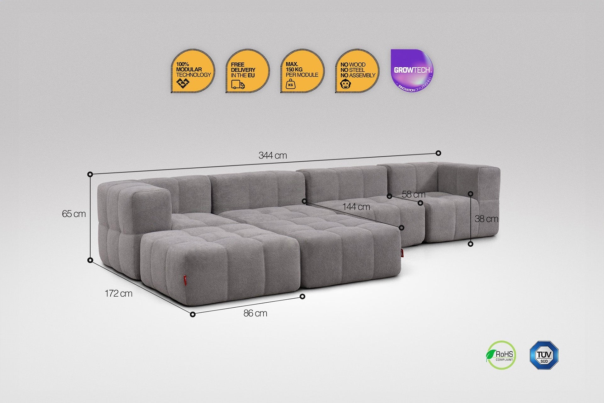 6 Teiliges Modulares Sofa – Grau-2
