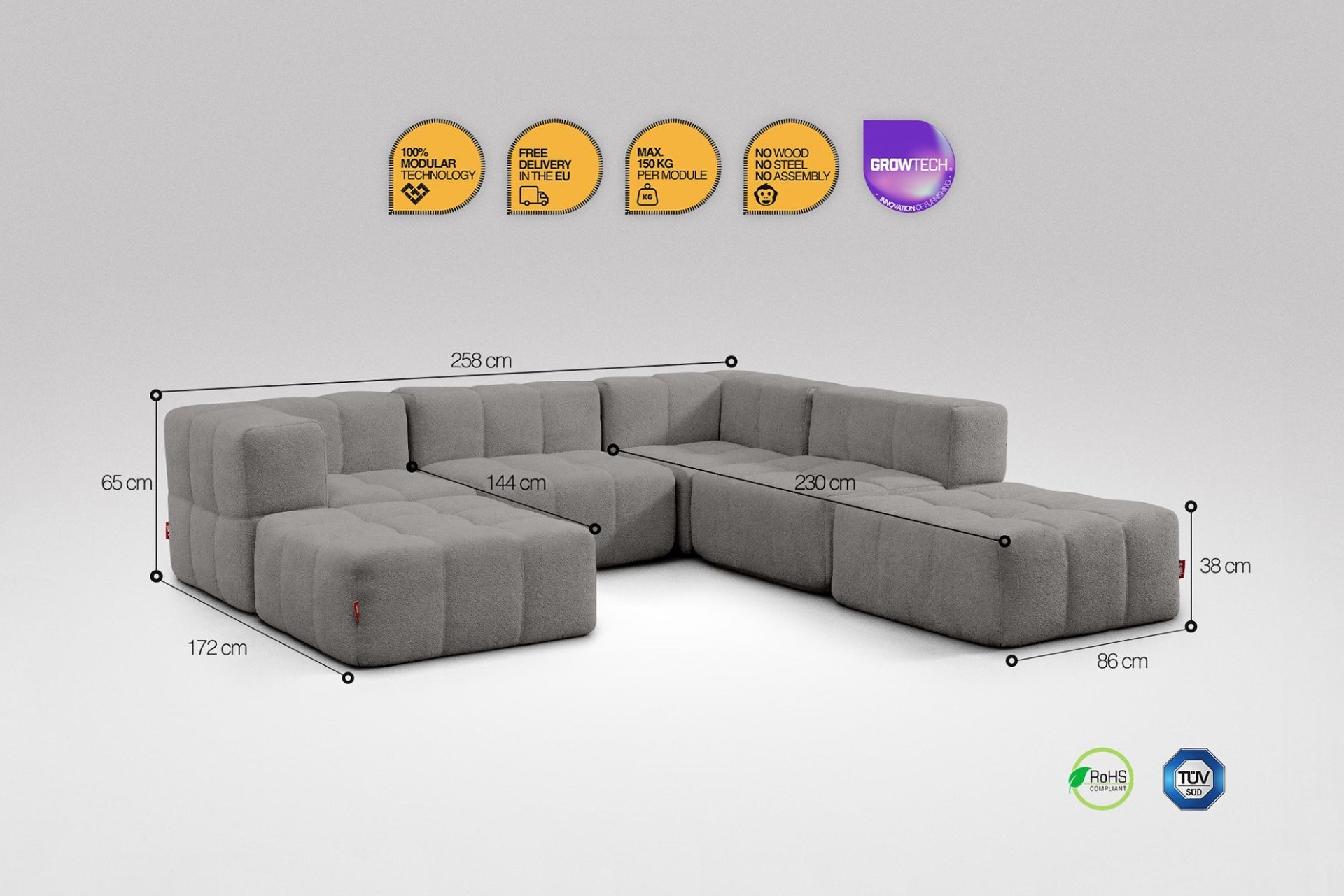 6 Teiliges Modulares Sofa – Grau
