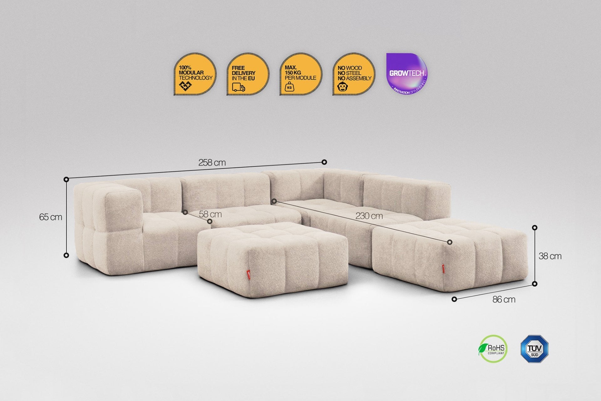 6 Teiliges Modulares Sofa – Beige