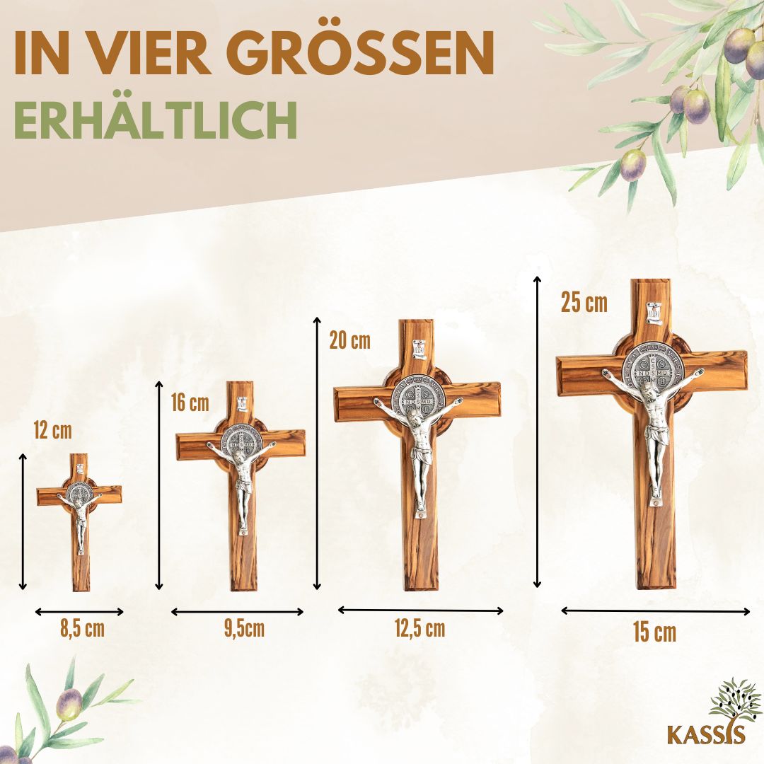 St. Benedikt Kreuz aus Olivenholz | Schutzkreuz als Wandkreuz & Geschenk zur Taufe, Kommunion oder Firmung-2