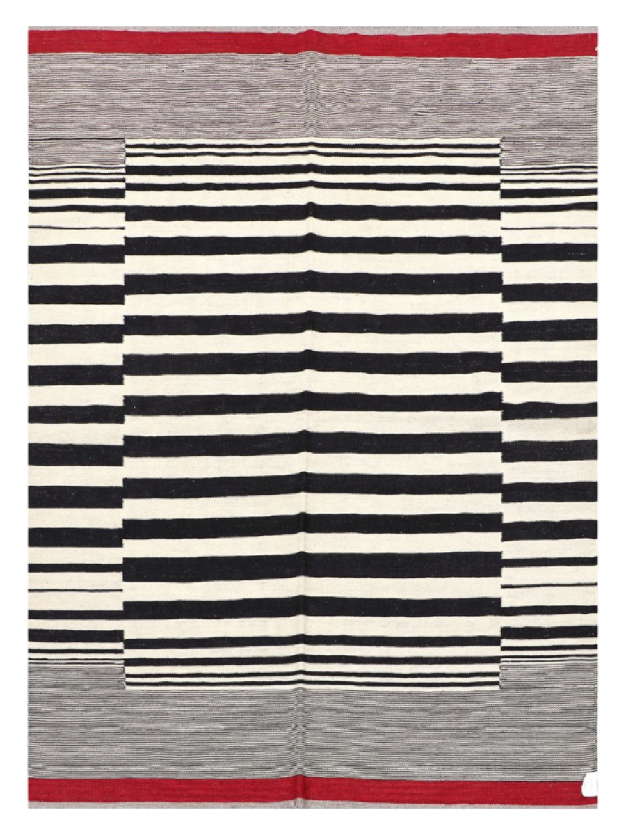 Ticking Scarlet Kilim Rug - Size: 240 x 175 cm (7'10" x 5'9")