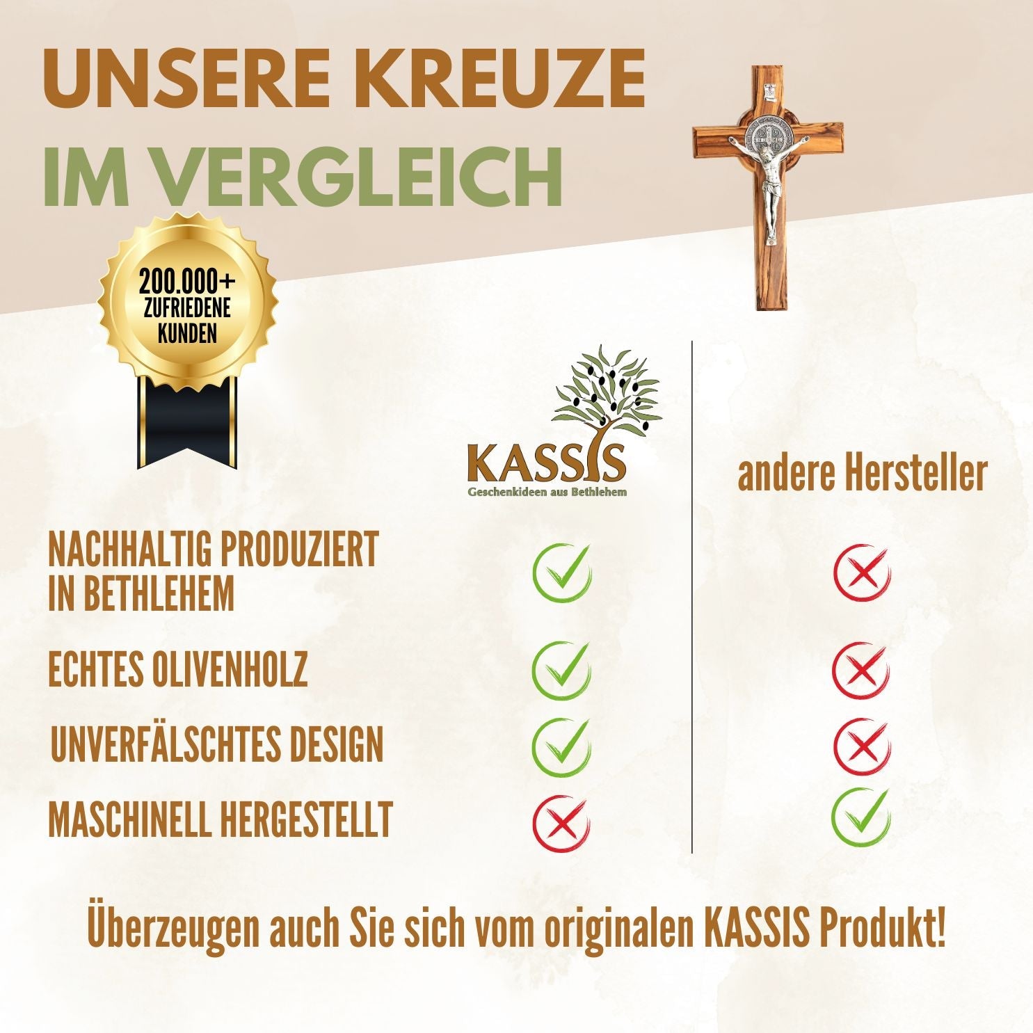 St. Benedikt Kreuz aus Olivenholz | Schutzkreuz als Wandkreuz & Geschenk zur Taufe, Kommunion oder Firmung-3