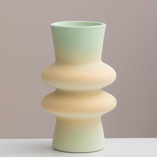 Handmade Dopamine Gradient Ceramic Vase – Geometric Matte Modern Flower Vase