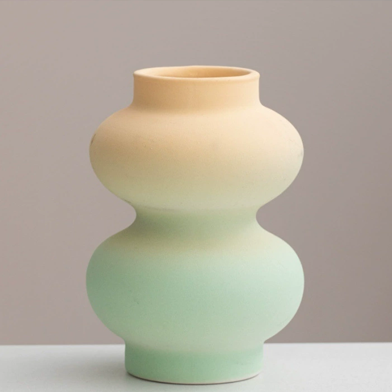 Handmade Dopamine Gradient Ceramic Vase – Geometric Matte Modern Flower Vase