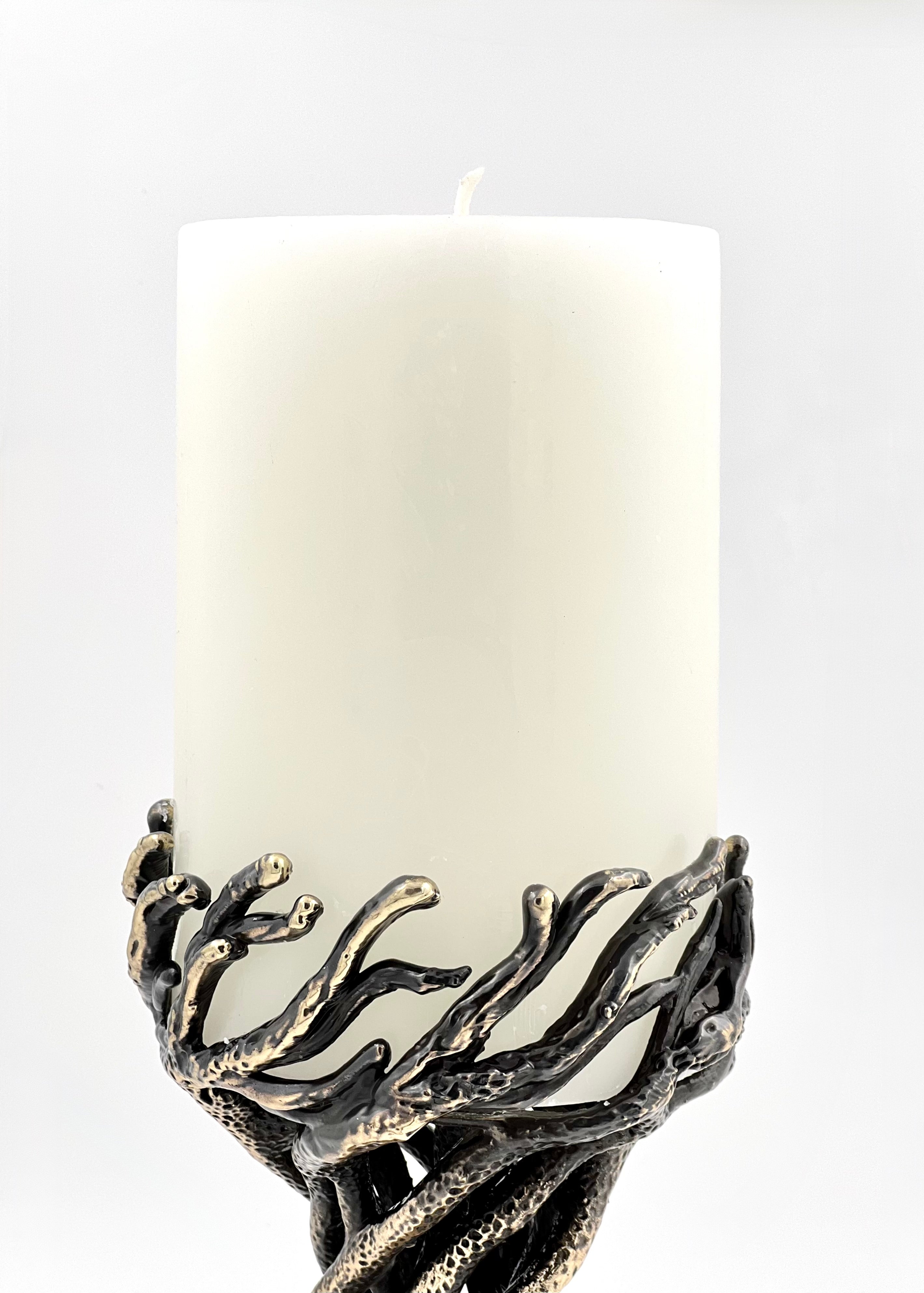 Bark - Sculptural Pillar Candle Holder | Modern Artistic Candle Holder in Antique Finish | Electro-formed Metal | Home Accent