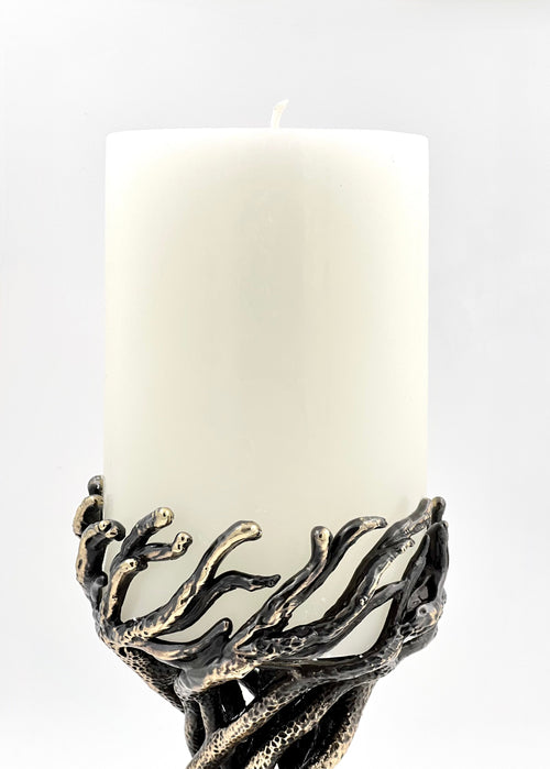 Bark - Sculptural Pillar Candle Holder | Modern Artistic Candle Holder in Antique Finish | Electro-formed Metal | Home Accent