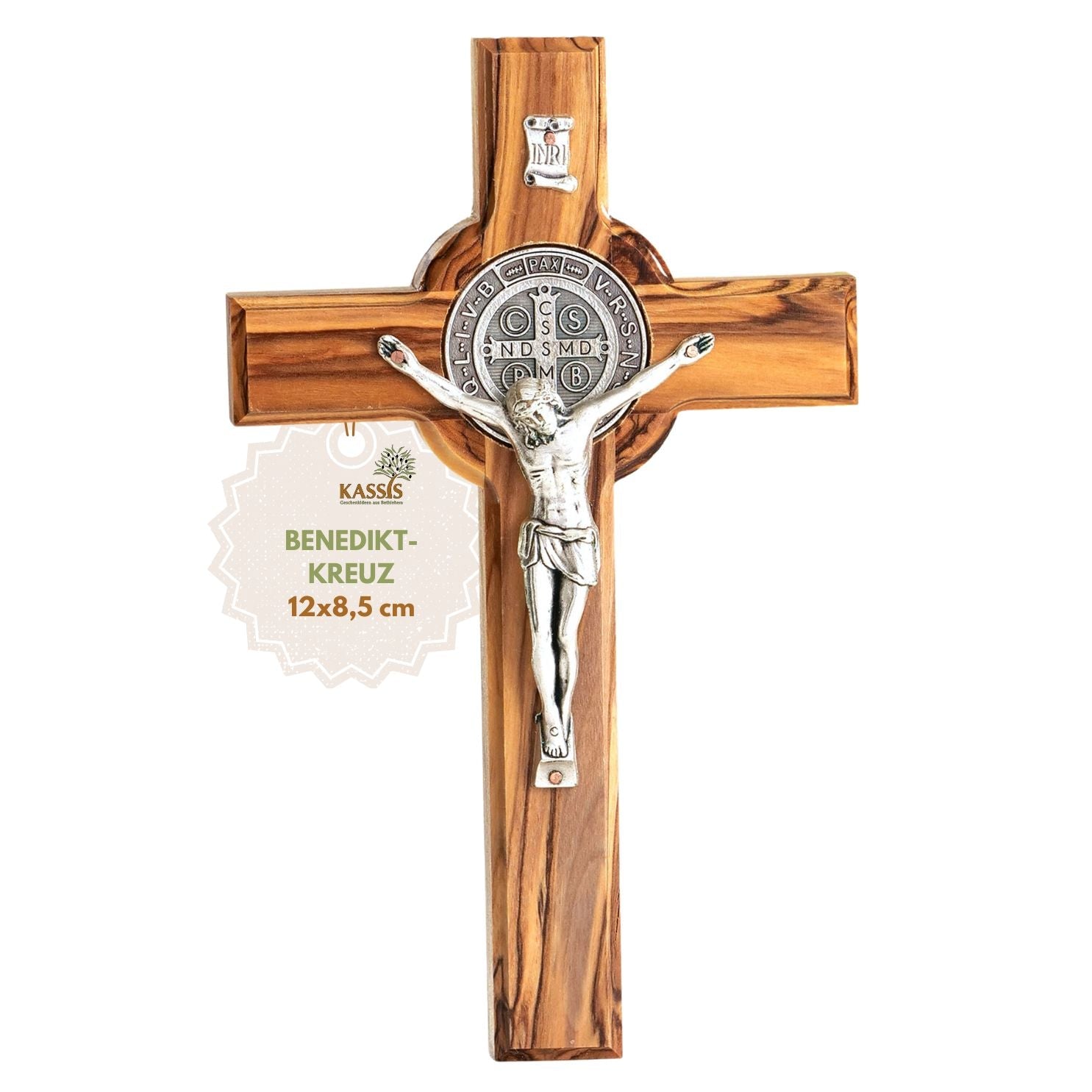 St. Benedikt Kreuz aus Olivenholz | Schutzkreuz als Wandkreuz & Geschenk zur Taufe, Kommunion oder Firmung-5