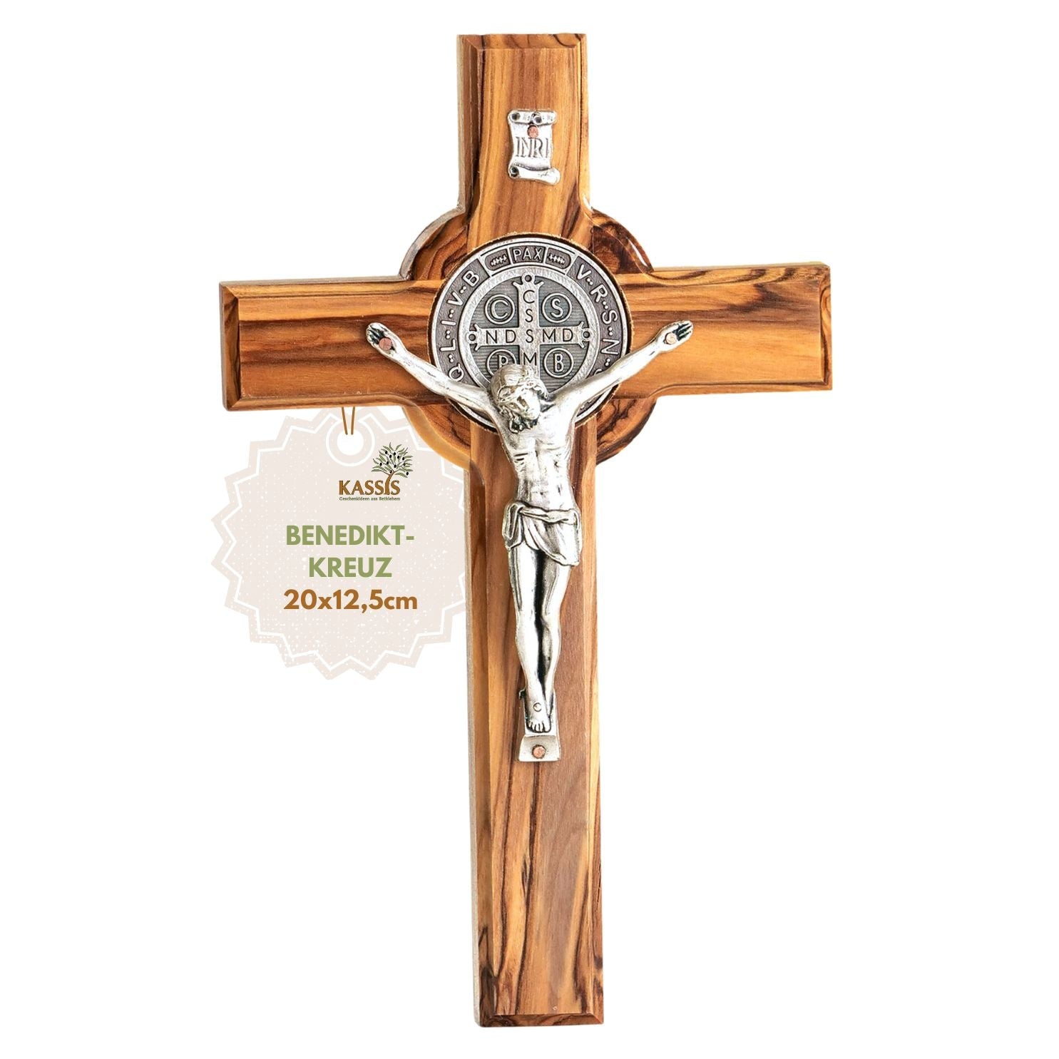 St. Benedikt Kreuz aus Olivenholz | Schutzkreuz als Wandkreuz & Geschenk zur Taufe, Kommunion oder Firmung-7