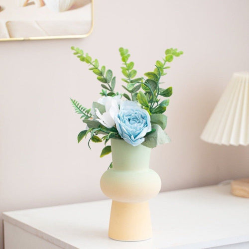 Handmade Dopamine Gradient Ceramic Vase – Geometric Matte Modern Flower Vase