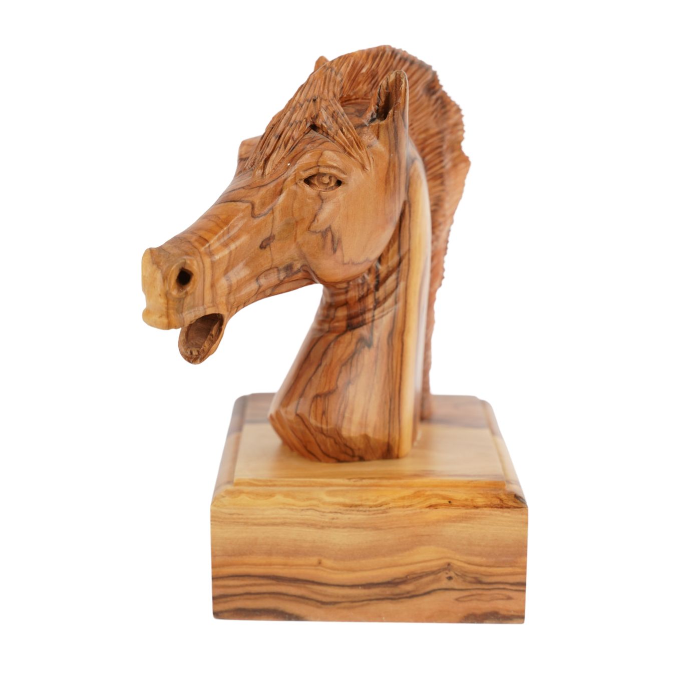 Handgeschnitzter Pferdekopf aus Olivenholz (klein) – Exklusive Holzskulptur aus Bethlehem (16 cm)-0