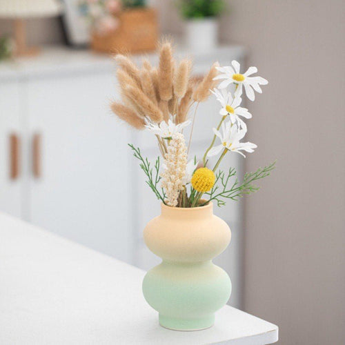 Handmade Dopamine Gradient Ceramic Vase – Geometric Matte Modern Flower Vase
