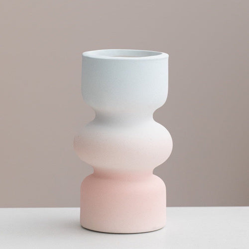 Handmade Dopamine Gradient Ceramic Vase – Geometric Matte Modern Flower Vase