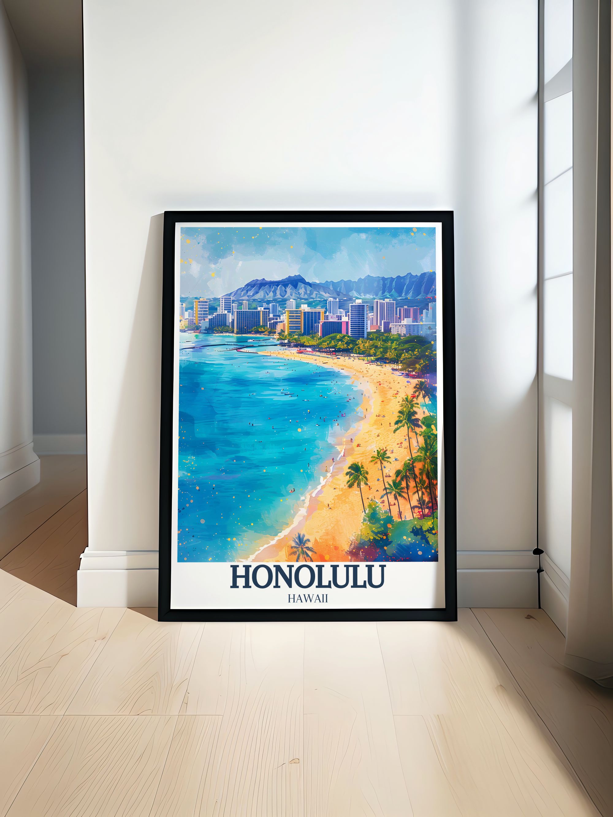 Honolulu  Art Prints - Waikiki Beach Home Decor - Aloha Tower Custom Prints - Diamond Head  Wall Art