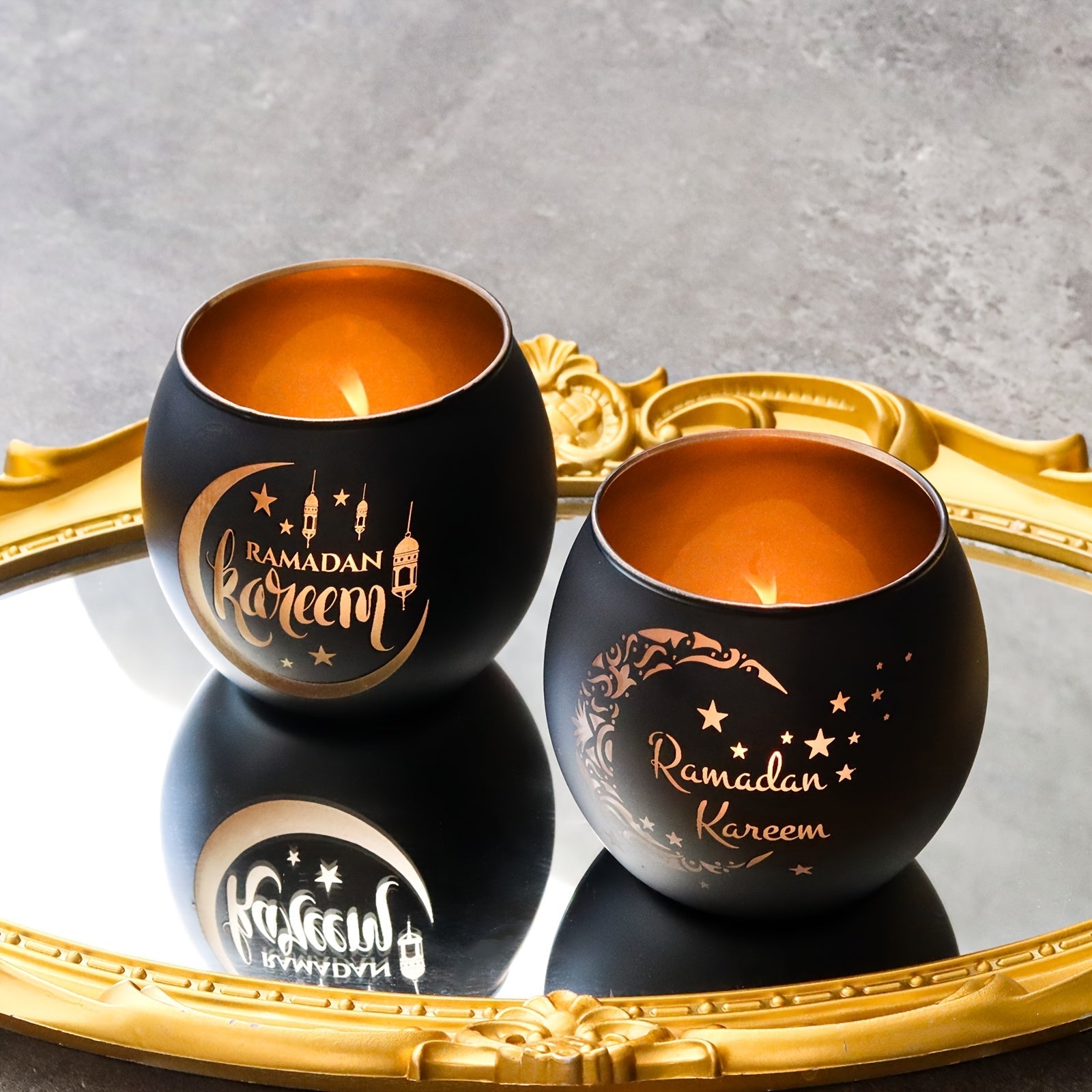 Vintage Glass Ramadan Candle Holders (2pcs)