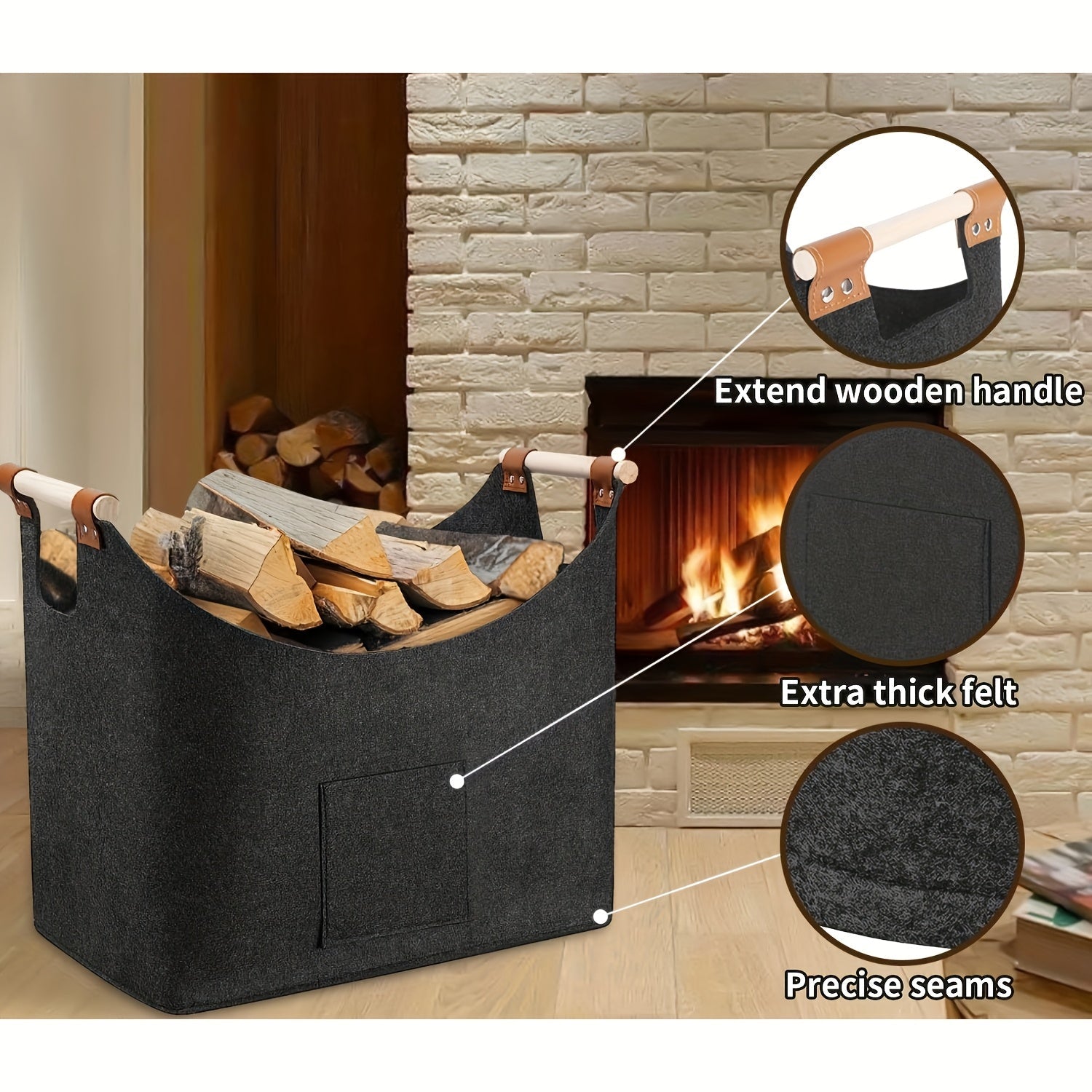 Wooden Firewood Basket with Blanket-2