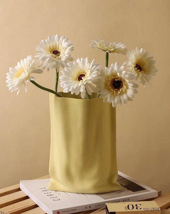 Handmade Ceramic Wrinkle Vase | Morandi Color | Unique Decorative Piece