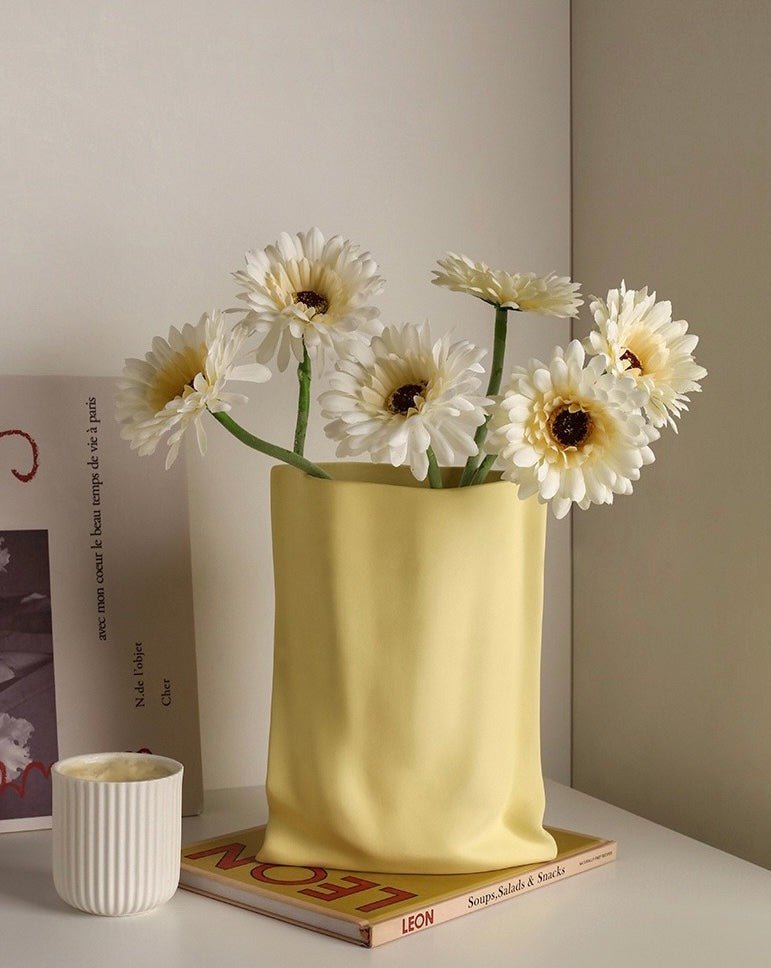 Handmade Ceramic Wrinkle Vase | Morandi Color | Unique Decorative Piece