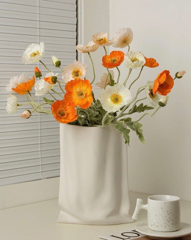 Handmade Ceramic Wrinkle Vase | Morandi Color | Unique Decorative Piece