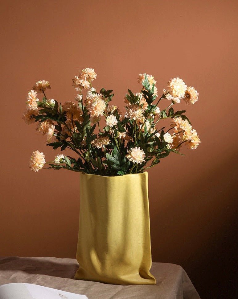 Handmade Ceramic Wrinkle Vase | Morandi Color | Unique Decorative Piece