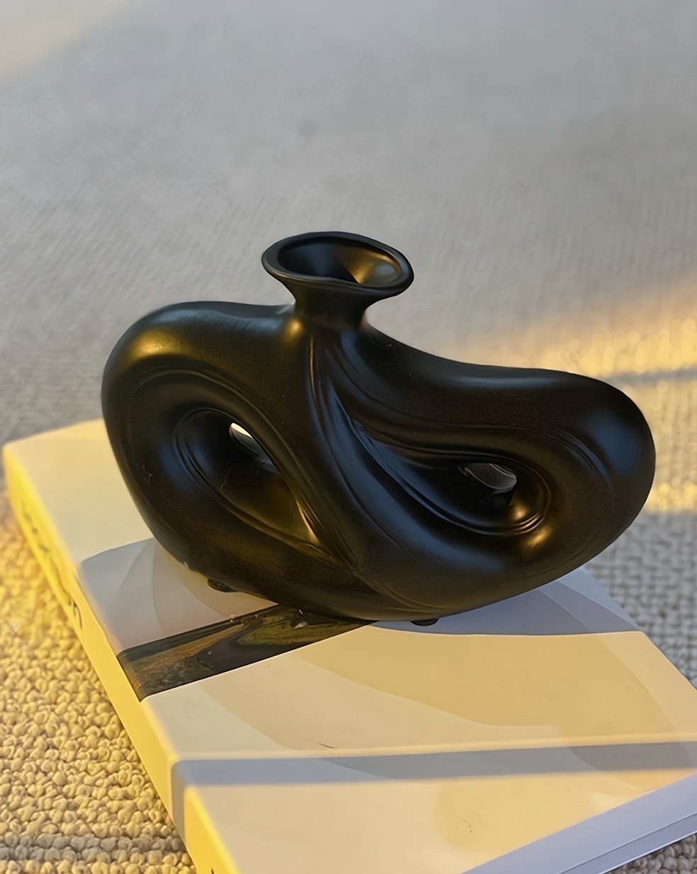 Handmade Contemporary Abstract Ceramic Black Flower Vase - Decorative Irregular Vase