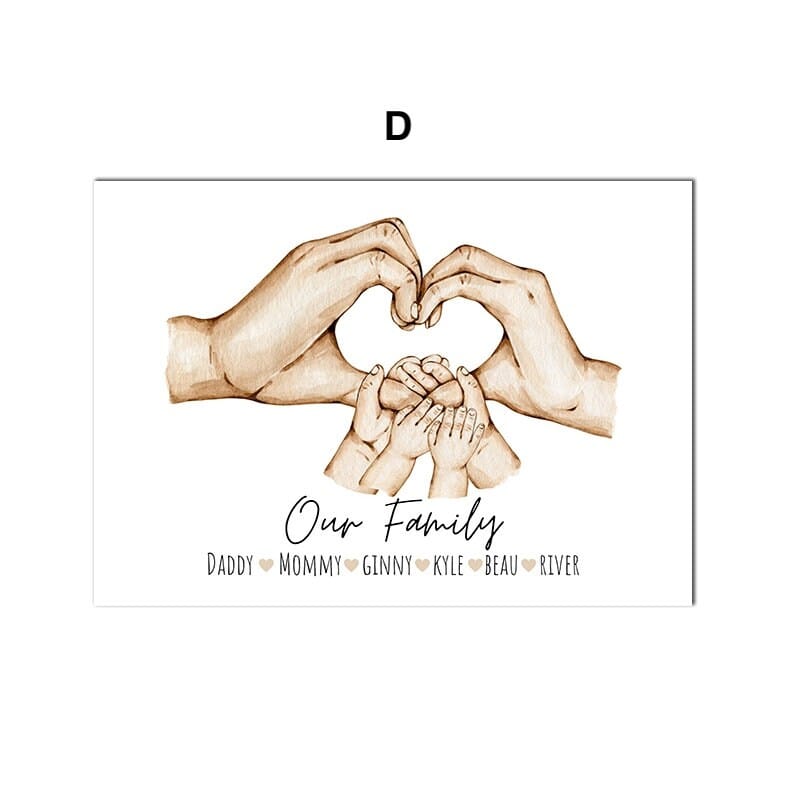 Poster Familie Personalisiert Hände Namen · Herz Zeichen · Verbundenheit · Deko Print ohne Rahmen-4