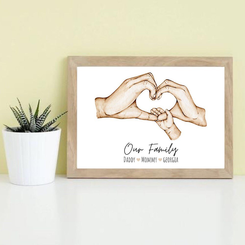 Poster Familie Personalisiert Hände Namen · Herz Zeichen · Verbundenheit · Deko Print ohne Rahmen-0
