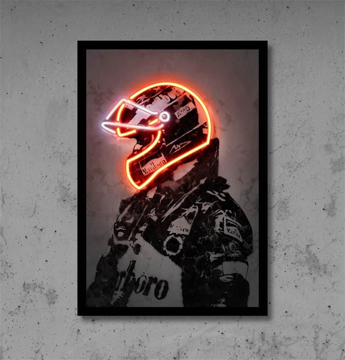 Poster Formula 1 racing driver with neon helmet as a decorative print without a frame-4