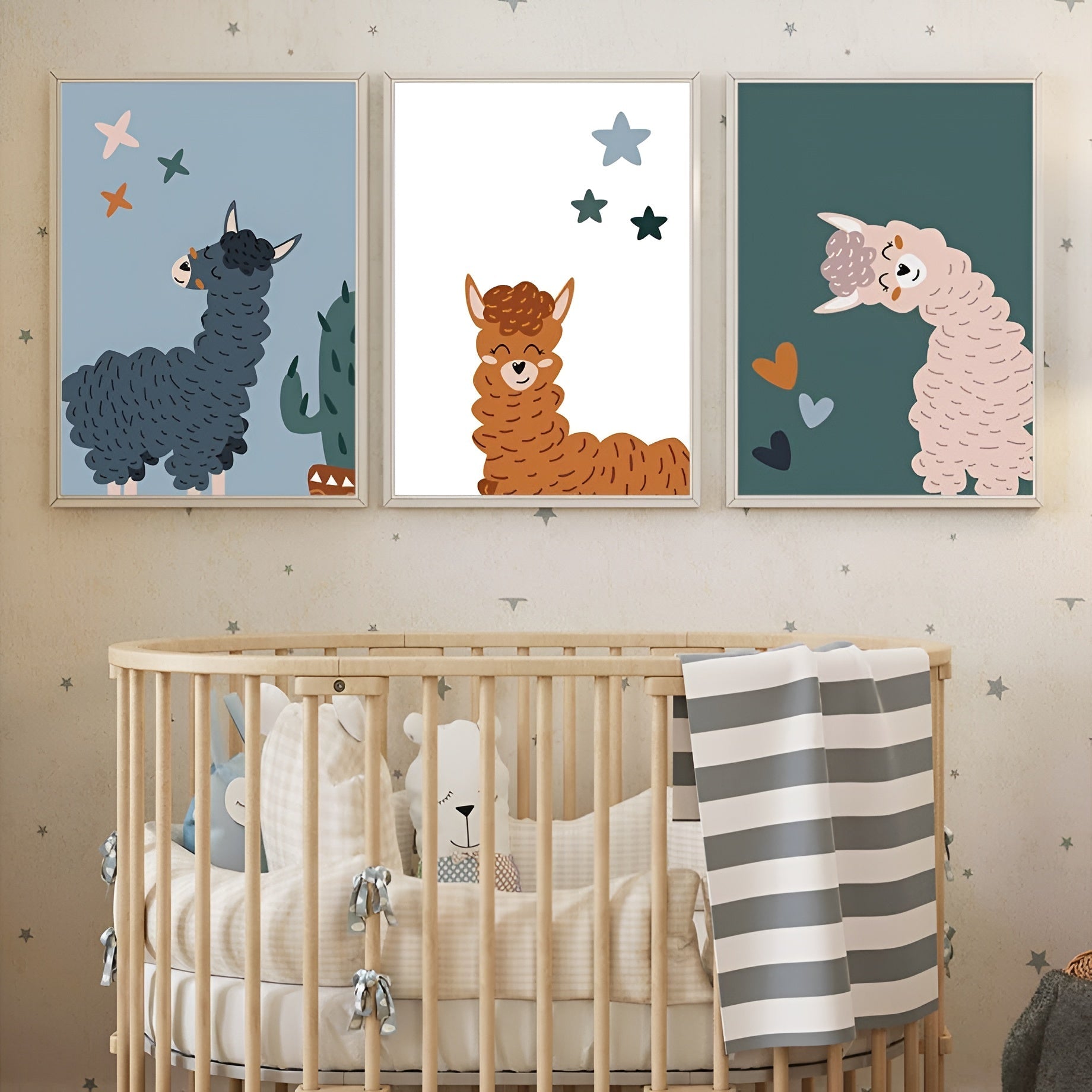 Poster Kinderzimmer Alpaka Regenbogen Kaktus Zeichentrick · Kinderzimmer Bilder · Wand Deko · Kunst Druck · Deko Print · ohne Rahmen-1