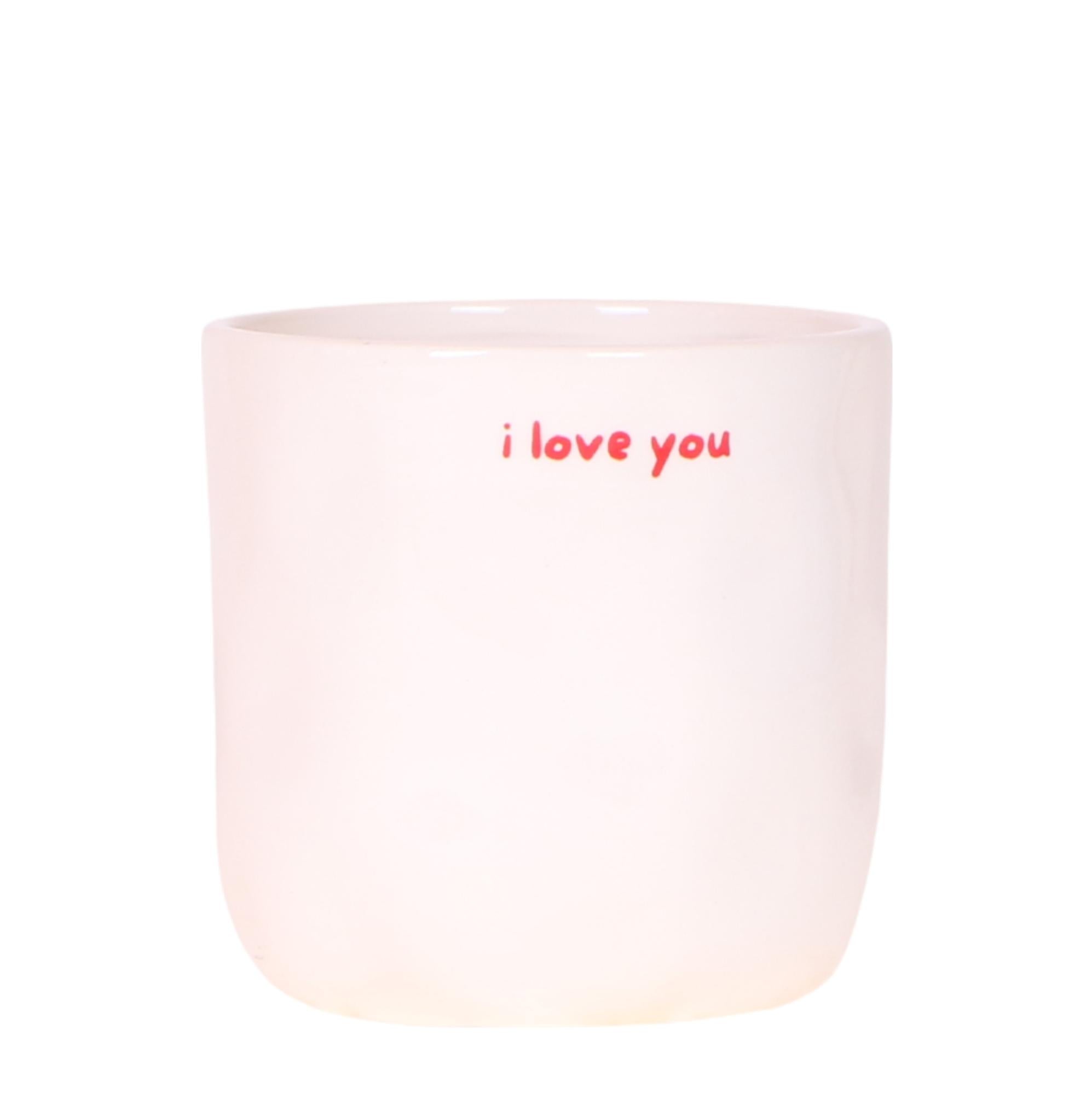 Ziertopf I Love You – Ø9cm – Weißer Keramiktopf mit rotem Schriftzug – Romantischer Blumentopf als Geschenkidee-0