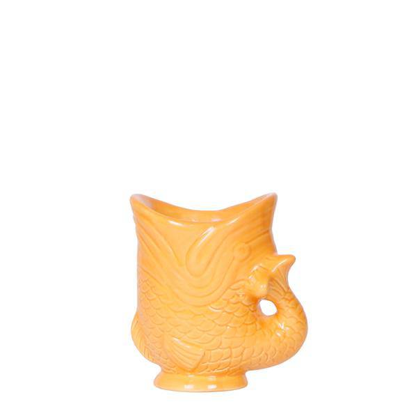 Fisch Topf – Orange – Ø6cm – Keramik Übertopf in Fischform – Glänzender Blumentopf für kleine Pflanzen & Sukkulenten